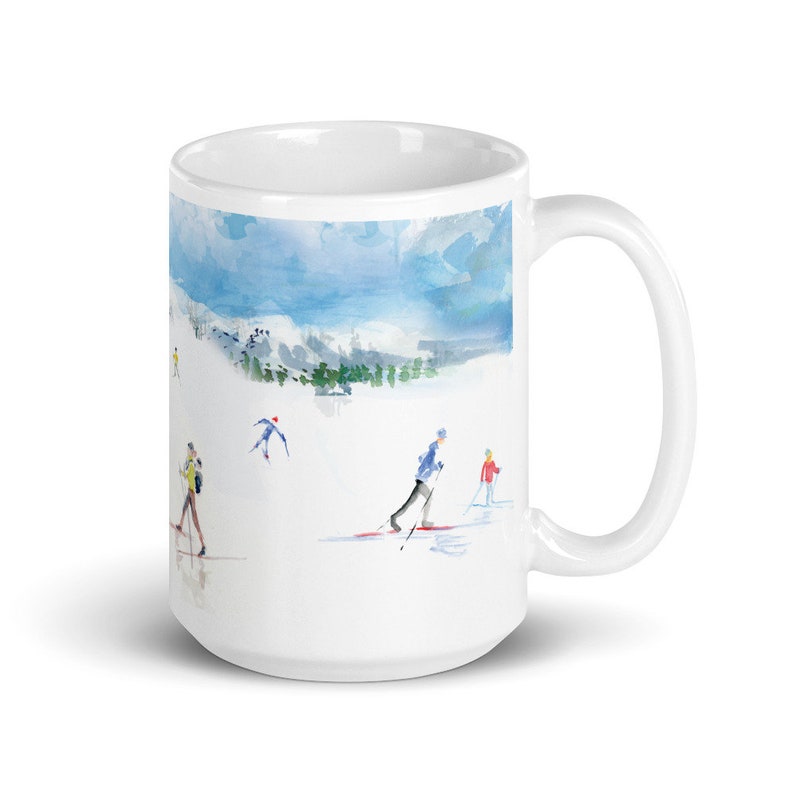 Nordic Skiing Watercolor Art Mug, Gift for Cross Country Skier, Winter Sports Mug, Ski Mug, Nordic Ski Art, Cross Country Mug, Ski Lodge image 5