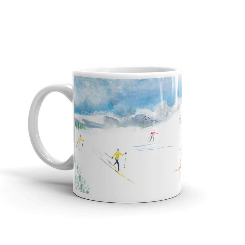 Nordic Skiing Watercolor Art Mug, Gift for Cross Country Skier, Winter Sports Mug, Ski Mug, Nordic Ski Art, Cross Country Mug, Ski Lodge image 3