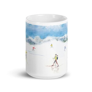 Nordic Skiing Watercolor Art Mug, Gift for Cross Country Skier, Winter Sports Mug, Ski Mug, Nordic Ski Art, Cross Country Mug, Ski Lodge image 6