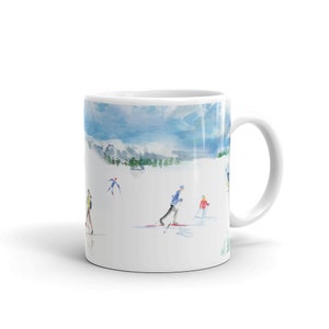 Nordic Skiing Watercolor Art Mug, Gift for Cross Country Skier, Winter Sports Mug, Ski Mug, Nordic Ski Art, Cross Country Mug, Ski Lodge image 2