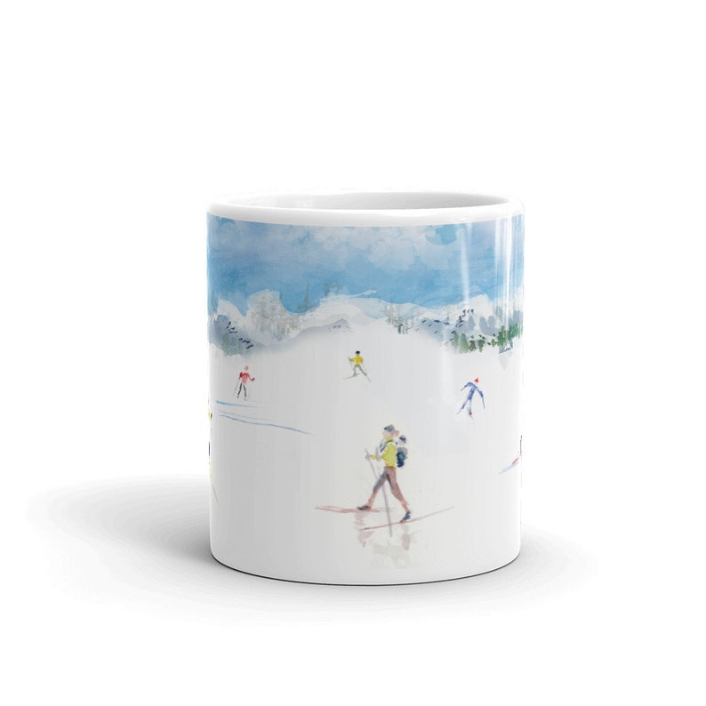 Nordic Skiing Watercolor Art Mug, Gift for Cross Country Skier, Winter Sports Mug, Ski Mug, Nordic Ski Art, Cross Country Mug, Ski Lodge image 4