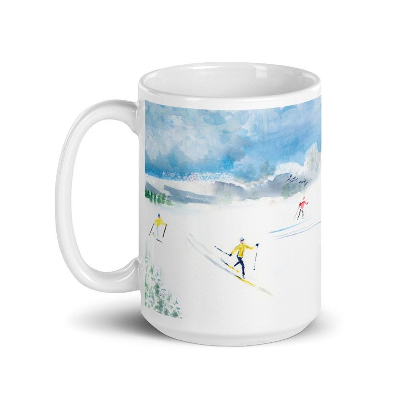 Nordic Skiing Watercolor Art Mug, Gift for Cross Country Skier, Winter Sports Mug, Ski Mug, Nordic Ski Art, Cross Country Mug, Ski Lodge image 1