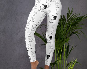 Chicken Breed Pattern Leggings, Chicken Yoga Pants