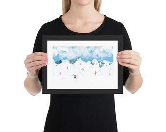 Ski Mountain Framed matte paper poster, winter snow ski scene