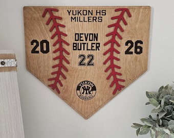 Custom Baseball Senior Night Wood Plaque, Senior 2026, End of Season Gift, Personalized Baseball Senior Year Gift Home Plate Player Award