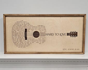 Custom Guitar Song lyric Framed Sign, Rustic Personalized Song Lyric Music Wall Decor,  Song Lyric Wall Decor, Song Writer Gift, lyric print