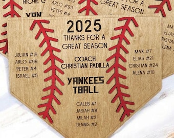 Personalized Baseball Coach Gift, Engraved Wood Home Plate Plaque