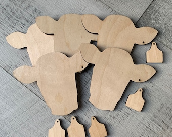 Unfinished wood cow heads with tags blanks DIY craft blanks