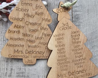 Class Ornament, Custom Engraved Christmas Tree Ornament with Class Roster, Personalized teacher gift, Class Gift, Teacher Ornament w Student