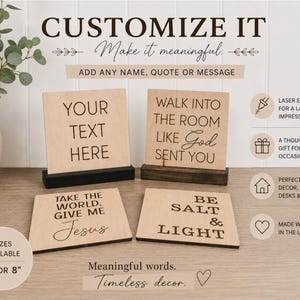 Personalized Wood Desk Sign | Custom Quote Sign with Wood Stand | Custom Name Sign | Scripture Sign | Office Desk Decor | Shelf Decor