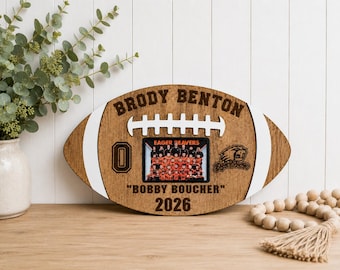 Personalized Wood Football Plaque with Photo | Player Trophy Football Gift | Custom Engraved Football Sign | Team Picture Frame Memento
