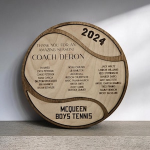 Tennis Coach Plaque, Thank You Tennis Coach Gift, Wood plaque senior gift 2024 Custom Tennis Team Memento Keepsake, Personalized Tennis ball