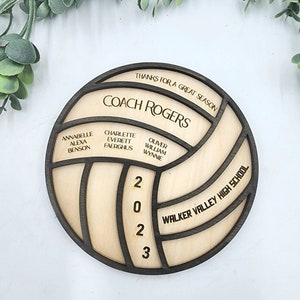 Personalized Volley Coach Plaque, Thank You Volleyball Gift, Layered Wood plaque, team award, Player Stats senior gift, Black & natural wood