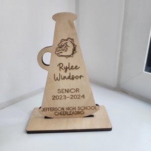 Cheerleading trophy, Custom Cheer Megaphone, Wood Plaque For Seniors,  Team Gift, Football Cheerleading, Personalized Cheerleading Gift