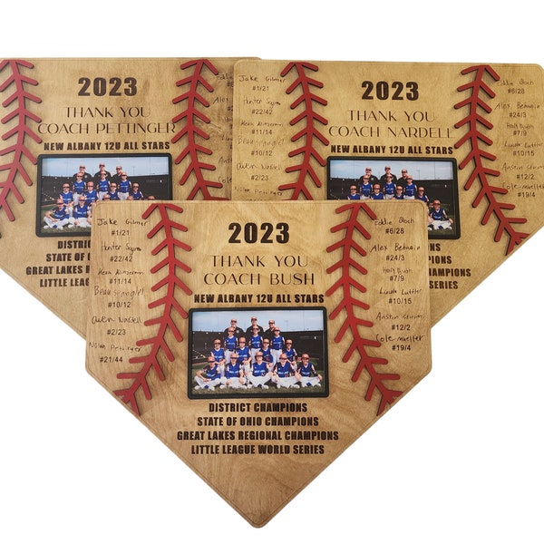 Customizable Baseball Plaque Frame, Thank You Coach 2023, Team picture frame, End of Season Coach Gift, Custom Senior gift or Coach Gift,