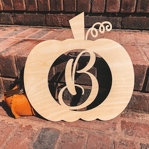 DIY unfinished wood monogram pumpkin, Door Hanger DIY, wall decor, Fall Decor, Fall Pumpkin Decor BOHO October