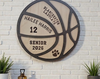 Personalized Basketball Wood Sign | Senior Night Gift | Custom Engraved Basketball Decor | Sports Wall Art | Basketball Senior 2026