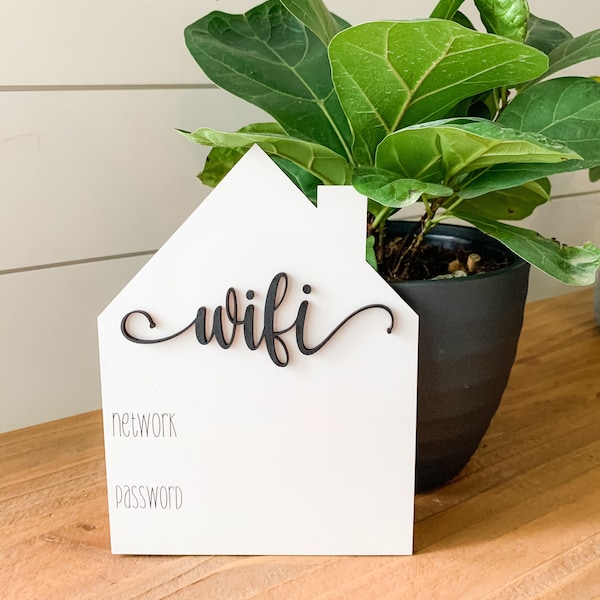 Wifi Password Sign, Guest WiFi Password Display,  Dry Erase Home Office Sign, House Shaped WiFi Board