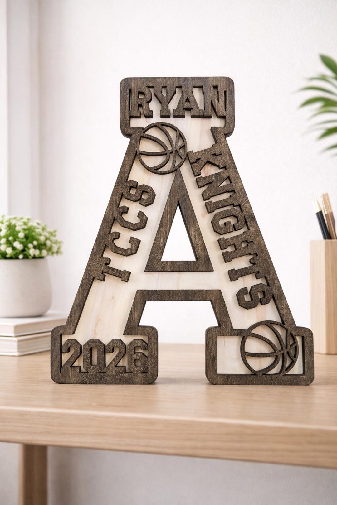 Personalized Senior Letter Wood Sign | Custom Double Layer Initial With ...