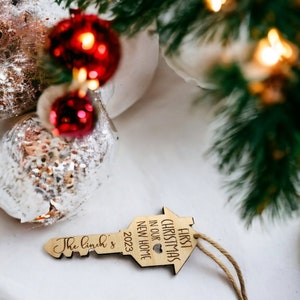 New Home Ornament,  Personalized First Christmas in new home ornament 2024 | house key wood ornament | Housewarming Gift