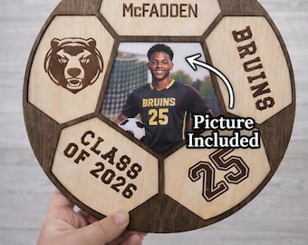 Personalized Soccer Senior Plaque | Senior Night Gift | Custom Photo Soccer Sign | Graduation Senior 2027 Engraved Wood Soccer Plaque