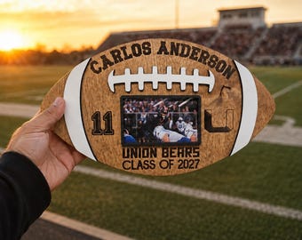 Personalized Football Player Plaque with Photo Graduation 2027 Senior night Gift Customizable Football Award Wood Football Keepsake