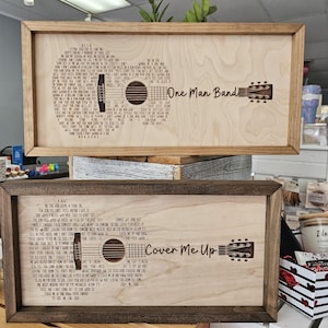 Custom Song Lyrics Guitar Sign • Laser Engraved Wood Wall Art • Personalized Music Gift • Anniversary • Wedding Gift • Handmade Framed Sign image 1