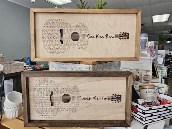 Custom Song Lyrics Guitar Sign • Laser Engraved Wood Wall Art • Personalized Music Gift • Anniversary • Wedding Gift • Handmade Framed Sign