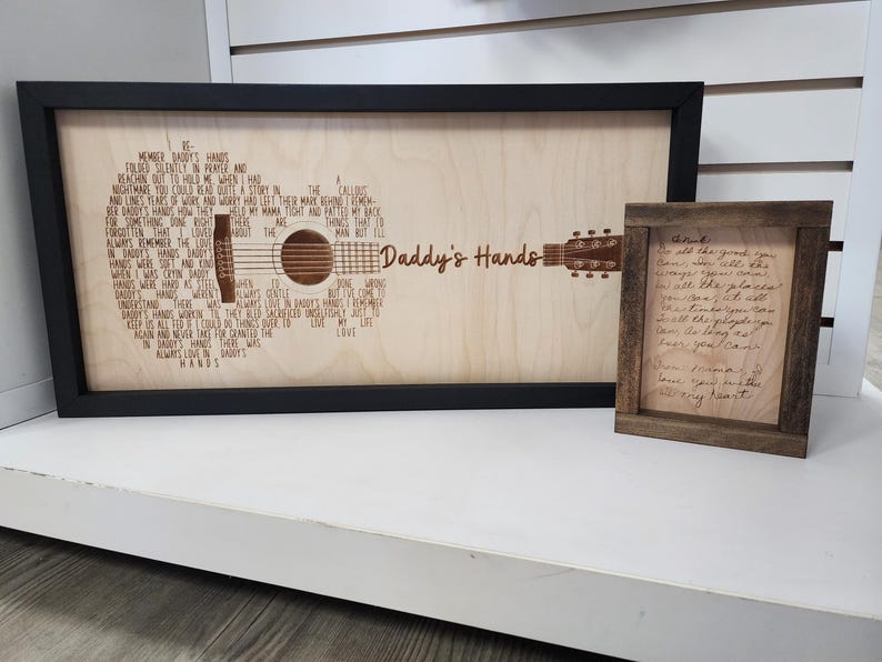 Custom Song Lyrics Guitar Sign • Laser Engraved Wood Wall Art • Personalized Music Gift • Anniversary • Wedding Gift • Handmade Framed Sign Black Frame
