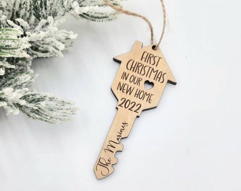 Personalized First Christmas in new home ornament 2022 | house key wood ornament | Housewarming Gift