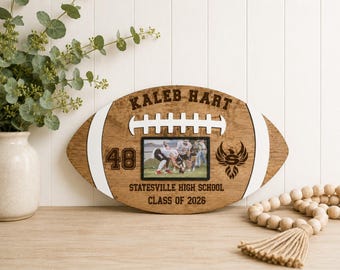 Personalized Wood Football Plaque with Photo | Senior Night Football Gift | Custom Engraved Football Sign | Player Memento