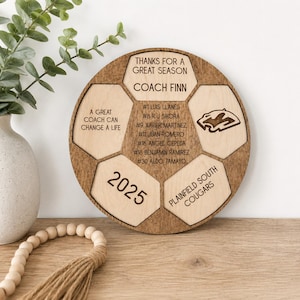 Personalized Soccer Coach's Plaque, Thanks For A Great Season Coach, Custom Engraved Wood Soccer