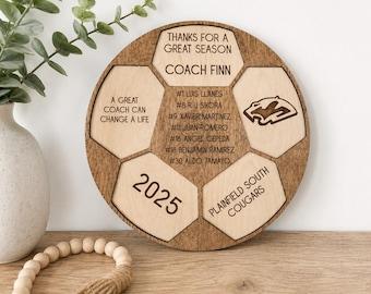 Personalized Soccer Coach's Plaque, Thanks For A Great Season Coach, Custom Engraved Wood Soccer