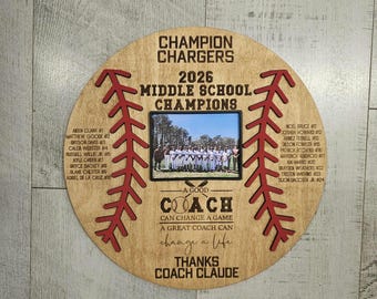 Custom Baseball Coach Photo Plaque, Personalized Team Gift, Wooden Baseball Decor