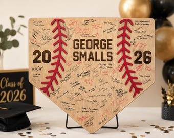 Personalized Baseball Guest Book Sign Graduation Party | Class of 2026 Baseball Home Plate Senior Night Signature Board Baseball Player Gift