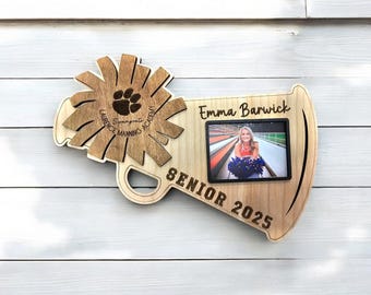 Personalized Cheer Megaphone Photo Plaque – Cheer Coach Gift, Cheer Senior Gift, Senior Night Cheer for High School Teams 2026