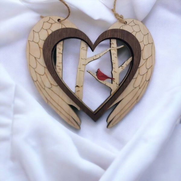 Cardinal Angel Wing Orament, Layered Wood Ornament cardinal,  memorial Cardinals, Gift for loved one, Car Charm