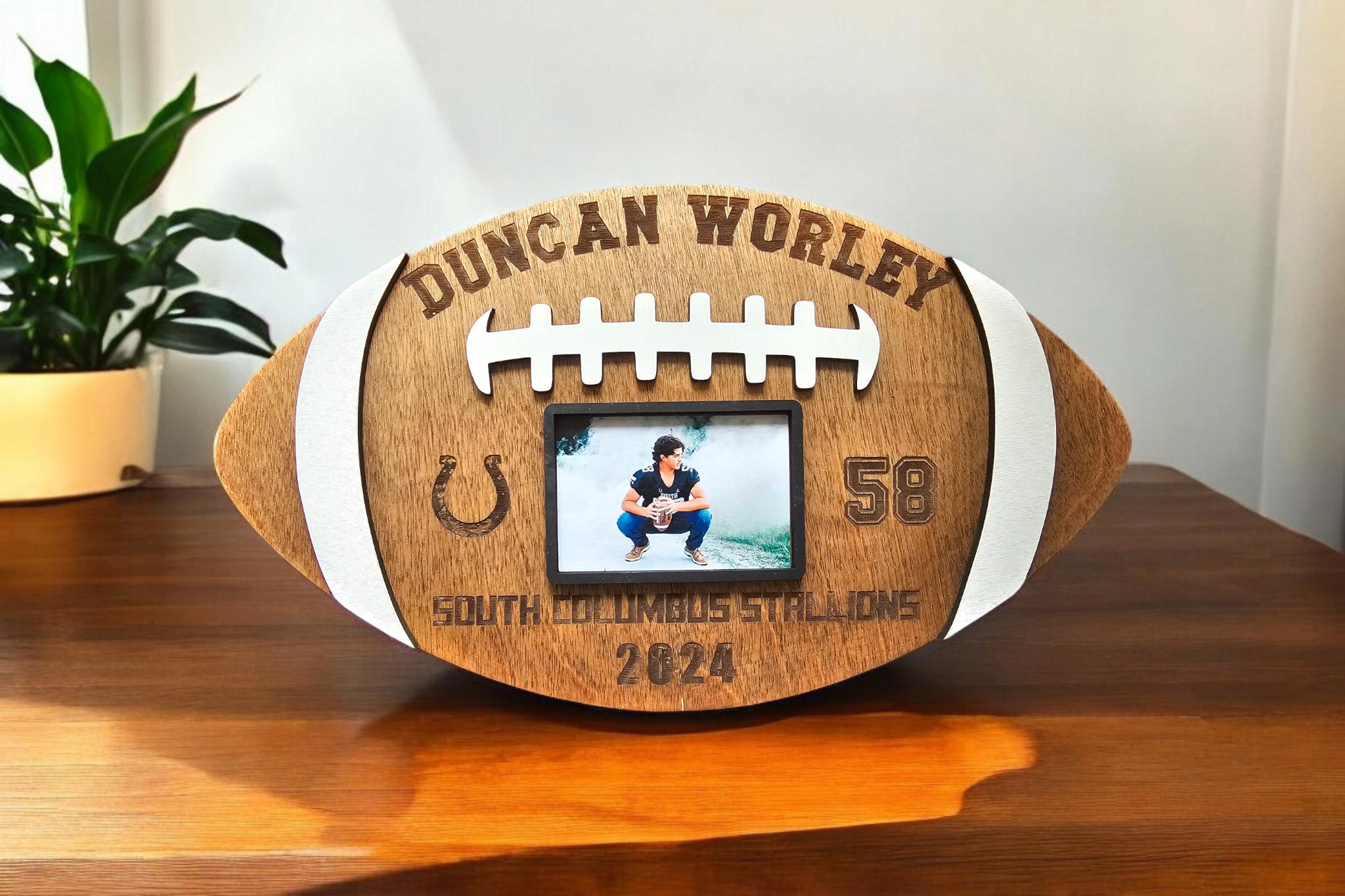 Football Player, Personalized Football Plaque with Photo, Graduation Senior night Gift, Customizable Football Award Wood Football Keepsake