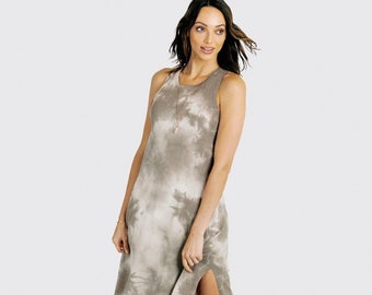 Cotton Cashmere Tie Dye Maxi Dress / Storm