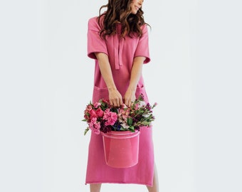 Cotton Hoodie Dress / Bubblegum Pink