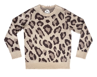 Cashmere Wool Leopard Print Crewneck Sweater