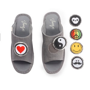 Denim Platform Slide Sandals with Changeable Patches
