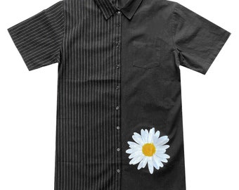Two Tone Mini Shirt Dress / Daisy Flower