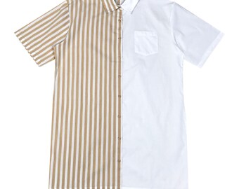 Two Tone Mini Shirt Dress / Yellow Stripe