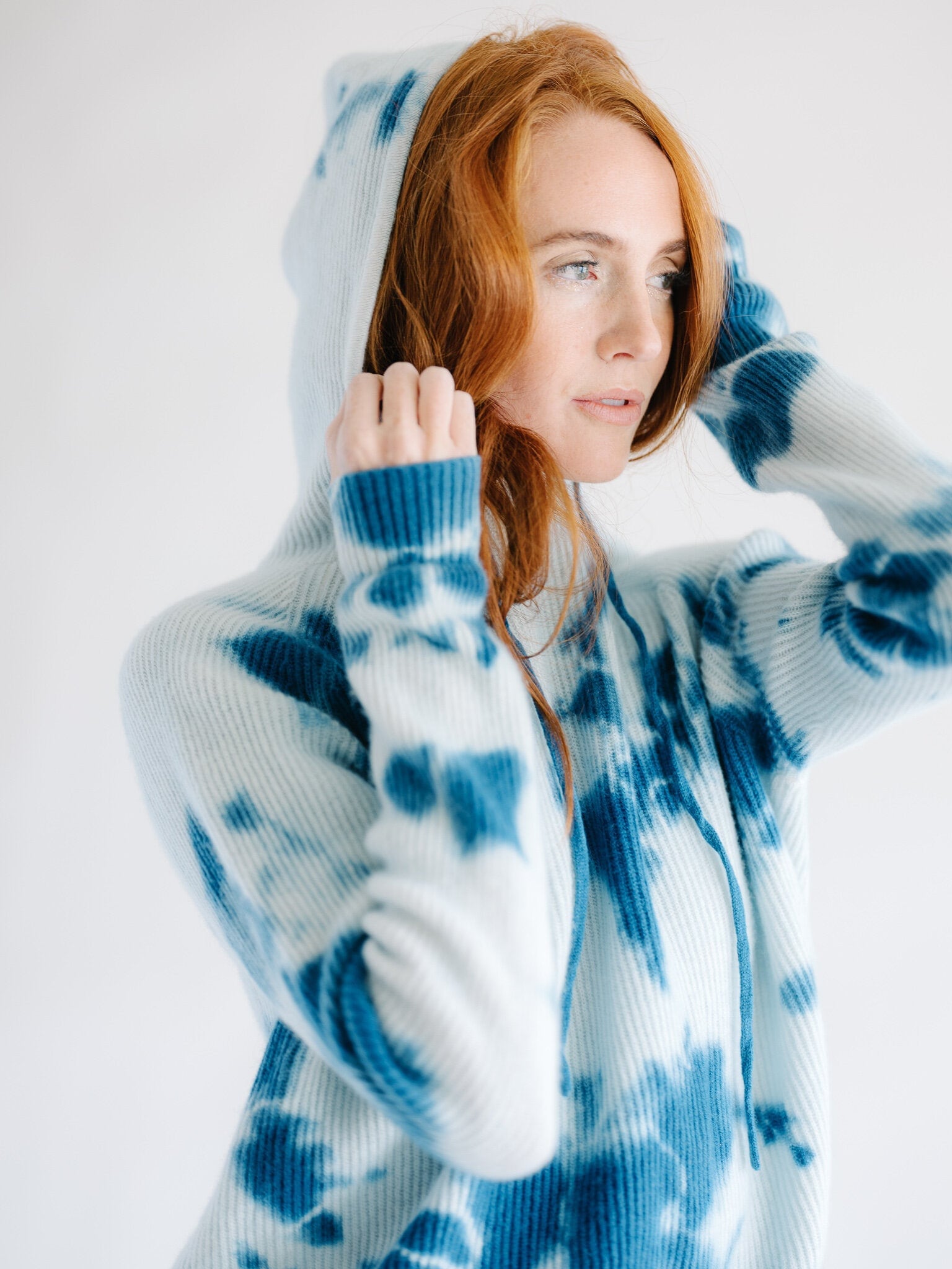 【MENSPANDA】Side Shibori Vintage Dying Washing Sweatshirt Vintage Shark Hoodie Hammerhead Sweatshirt Great White