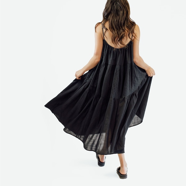 Elegant Black Patchwork Dress