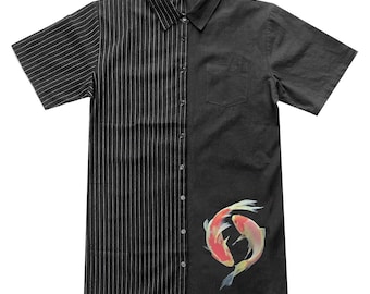 Two Tone Mini Shirt Dress / Koi Fish