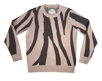 Cashmere Wool Zebra Print Crewneck Sweater