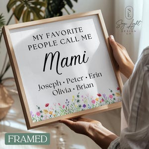 Personalized &quot;My Favorite People Call Me Mami” Print - Custom Grandkids Names - Mother’s Day Gift - Framed Wall Art
