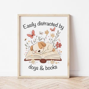 Leicht Abgelenkt von Hunden und Büchern Kunstdruck, Hunde Zeichnung, Bücherliebe, Hunde Poster, Hunde Illustration, Buchliebhaber Geschenk DIGITAL DOWNLOAD